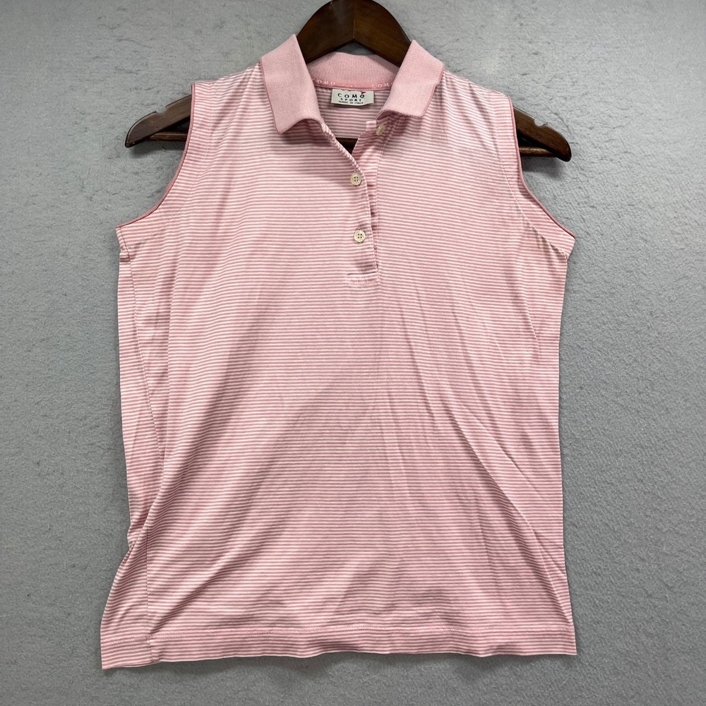 Como Sport Polo Shirt‎ Womens S Pink White Striped Sleeveless Golf Tennis Italy